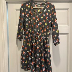 Lush Dress - Gray with Floral Accents